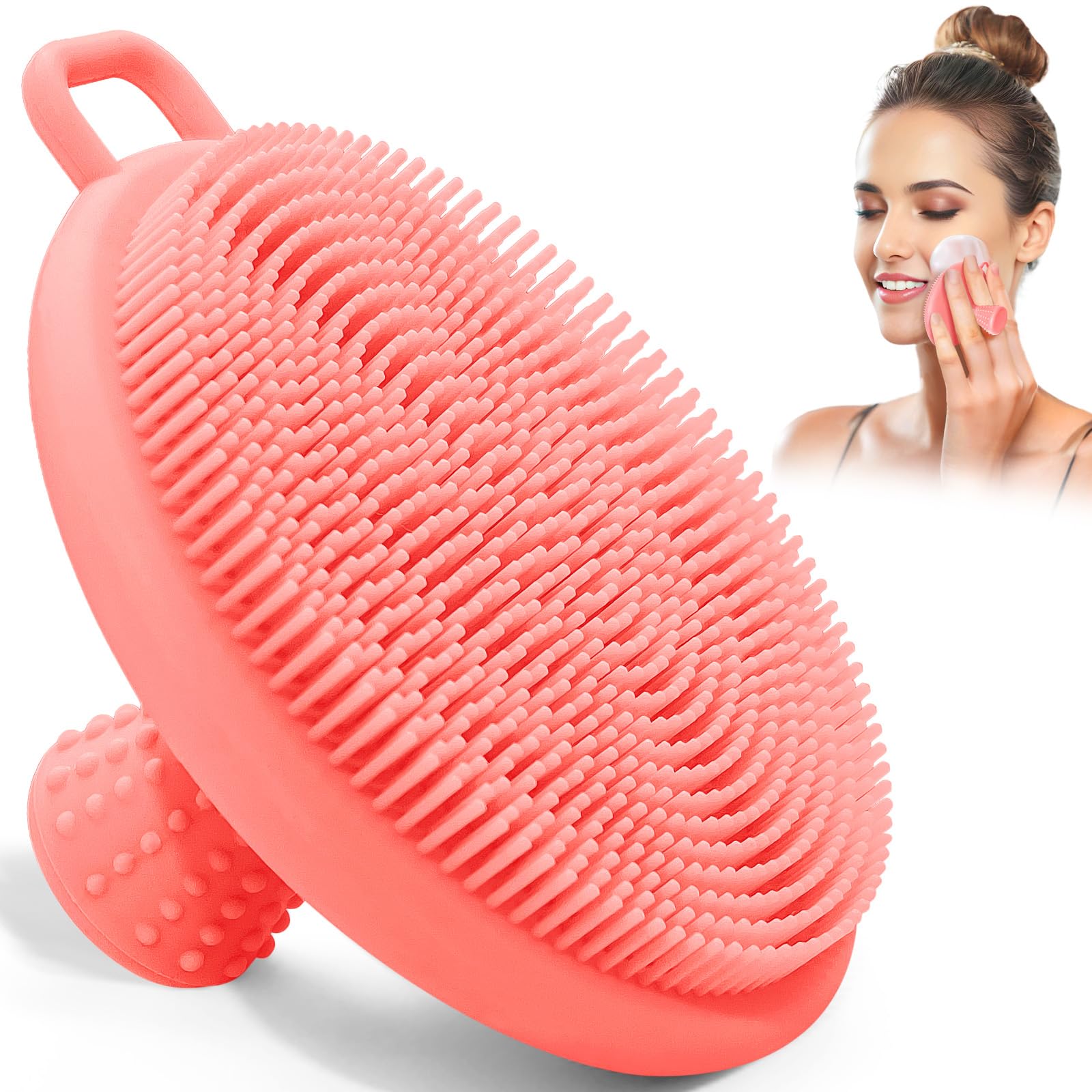 Scrubber per il viso in silicone da donna, esfoliante manuale con setole morbide e manico antiscivolo, spazzola delicata per il viso per una schiuma eccellente e una pulizia profonda (rosa)