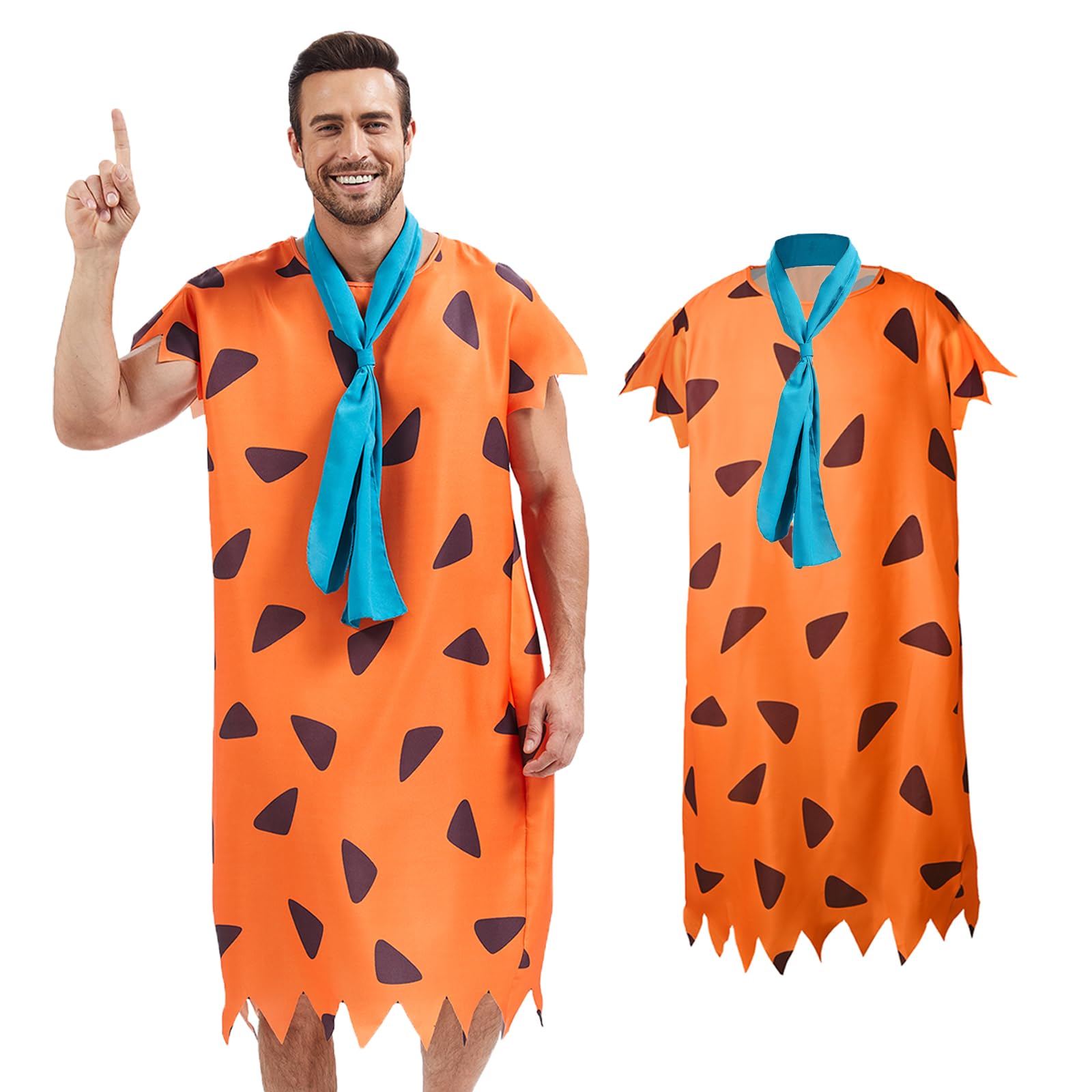 GENEHELF Halloween Men's Costume Adult Caveman Outfit, Includes an orange costume scarf and scarf ring for Cosplay and Parties