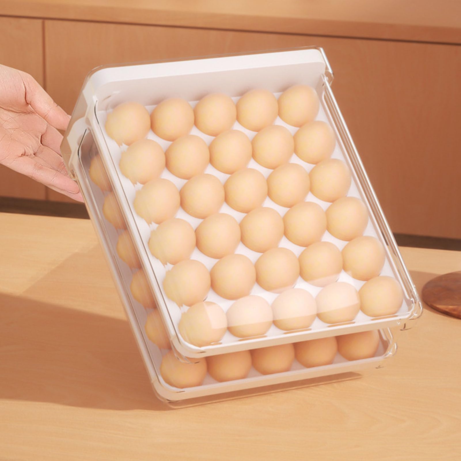 Frigorífico para huevos de cocina, organizador de nevera, cajones transparentes irrompibles de plástico, recipiente para huevos, organizador de nevera