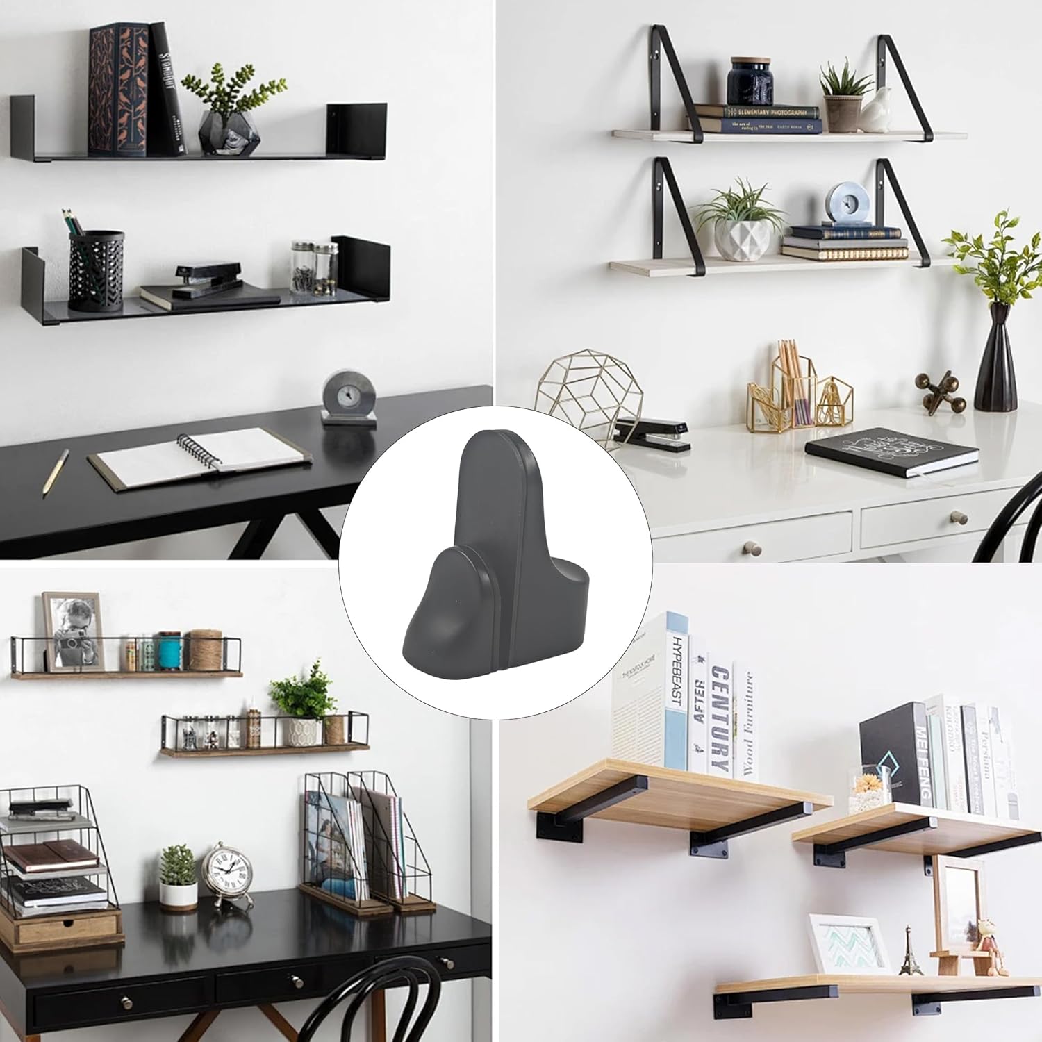4Pcs Adjustable Wood/Glass Floating Shelf Brackets Wall Mount, Matte Black Heavy Duty Zinc Alloy Glass Bracket, for 3-21 mm Thickness Shelf