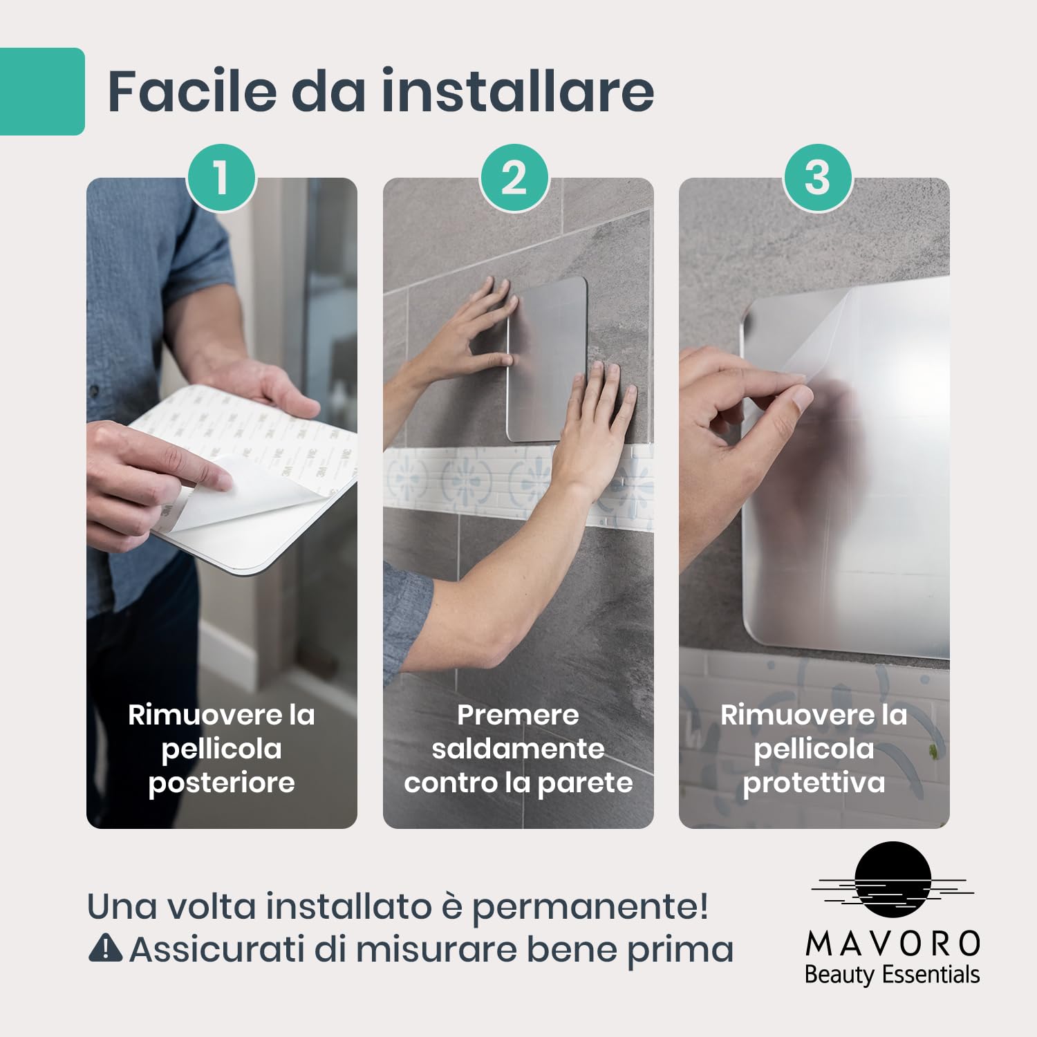 Mavoro 17.5 x 22.5 cm specchio da barba per doccia | Adesivo 3M | Acrilico infrangibile | Meno appannamento | Sottile senza cornice | Peel & Stick | Sicuro senza vetro (1 pack)