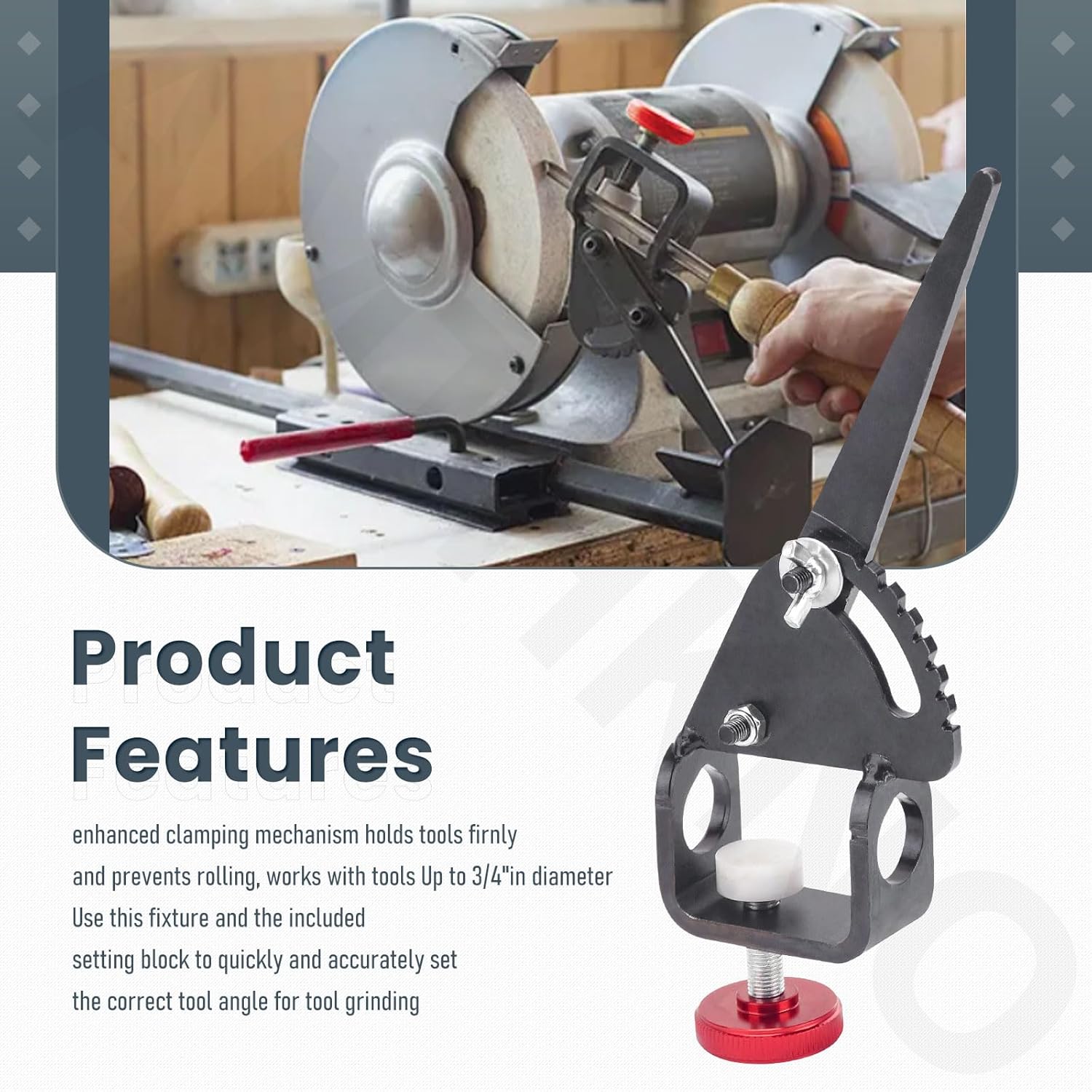 Vari-Grind Attachment, Woodturning Tool for Wolverine Grinding Jig Replace, Enhanced Clamping Mechanism Holds Tools Firnly and Prevents Rolling. Works with Tools Up to 3/4"in Diameter