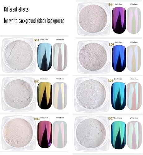 Miniatura 3 de Brillo de uñas en polvo cromado perlado, polvo iridiscente blanco aurora cromo frotar polvo neón sirena espejo pigmento arco iris holográfico