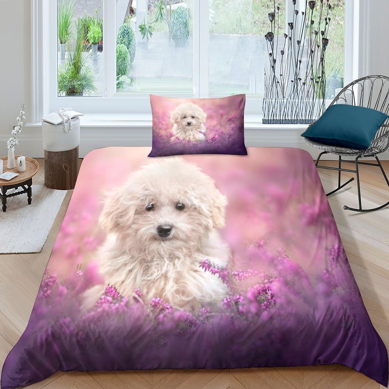 Housse de couette chien mignon 135x200 cm avec 2 taies d'oreiller