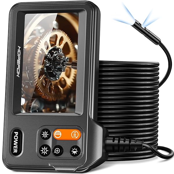 Borescope Camera with Light, HOPEFOX Endoscope Inspection Camera with 8+1 Adjustable LEDs, 4.3" Dual Lens Endoscope with 16.4ft Semi-Rigid Cable, 8mm IP67 Waterproof Lens-Gift&Cool Gadgets for Men