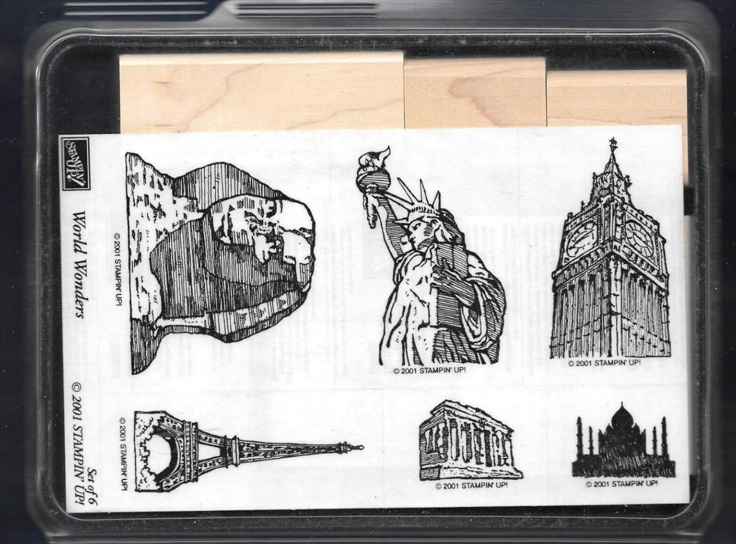 Wooden Mount Rubber Stamp for Card Making World Wonders Big Ben Sphinx Eiffel 6 pc Set