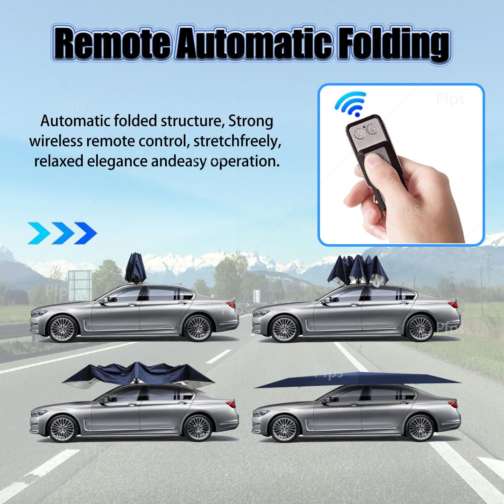 Tettoia Portatile per Auto, Protezione da Esterno in Tessuto Oxford 210D con Telecomando, Riparo per Auto Completamente Automatico E Pieghevole per Il Parcheggio All'aperto Navyblue-5.2M
