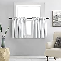Vista 15 de DONREN 2 paneles de cortinas opacas para ventanas pequeñas, cortinas de gabinete para cocina con bolsillo para barra