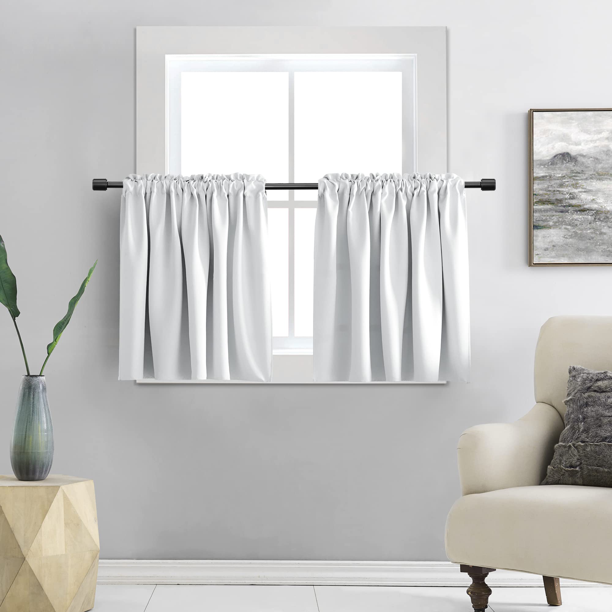 DONREN 30 Inches Long Curtain Tiers for Kitchen - Room Darkening Short Length Curtains for Bathroom(42 Inches Wide,Off-White,2 Panels) (DR-GJM-25-OFFWHITE-42X30) โ image 1