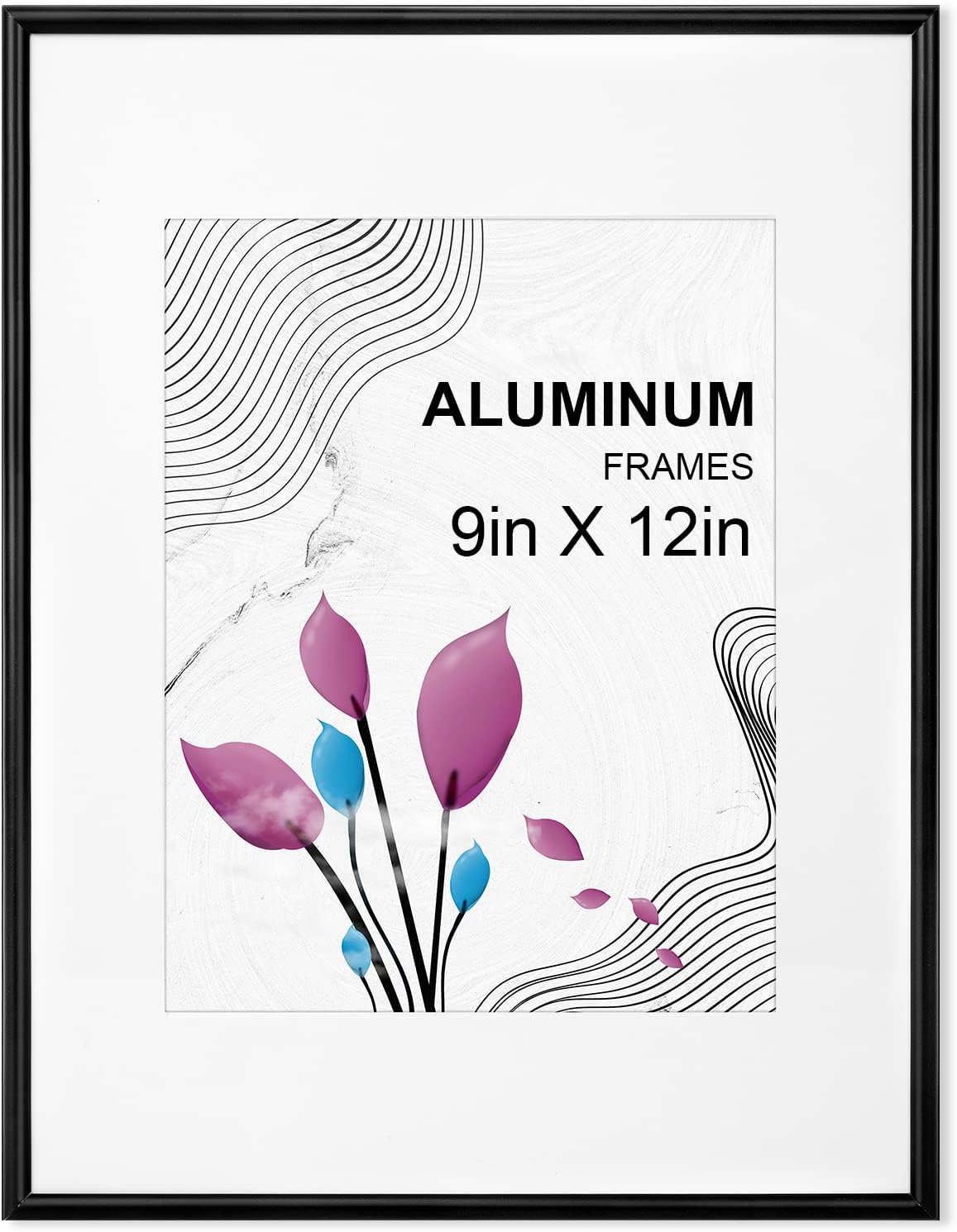 POUKROO9x12 Poster Picture Frame,Black Thin Smooth Aluminum Photo Frame with High Definition Acrylic,Display Picture 6x8 with Mat or 9x12 Without Mat for Wall Mounting Horizontally and Vertically