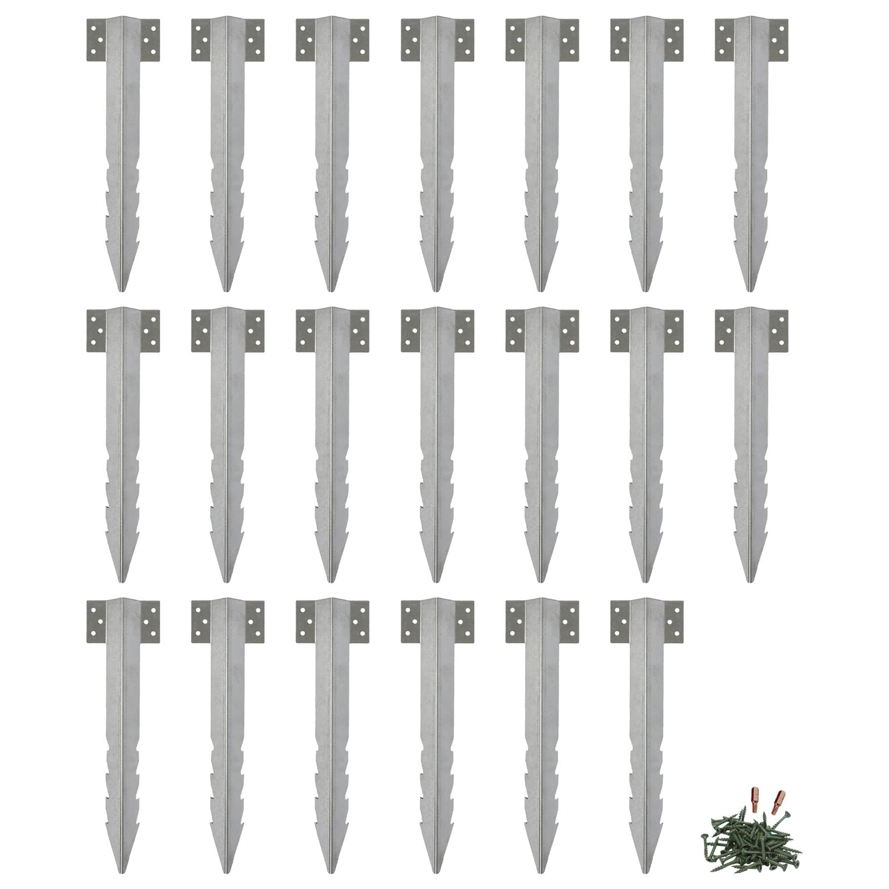 Harbour Housewares Galvanised Steel Railway Sleeper Brackets with Fixings - 40cm - Silver - 20x Heavy Duty Metal Garden Ground Stakes for Wood, Timber Edging, Raised Bed, Decking, Fence Posts Support