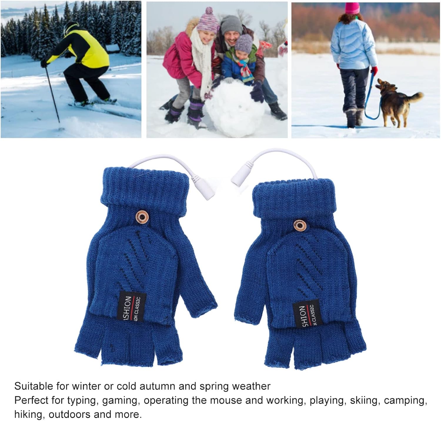 1 Pair USB Heated Gloves Electric Heating Thermal Knitting Gloves Half Finger Winter Hand Warmer for Working