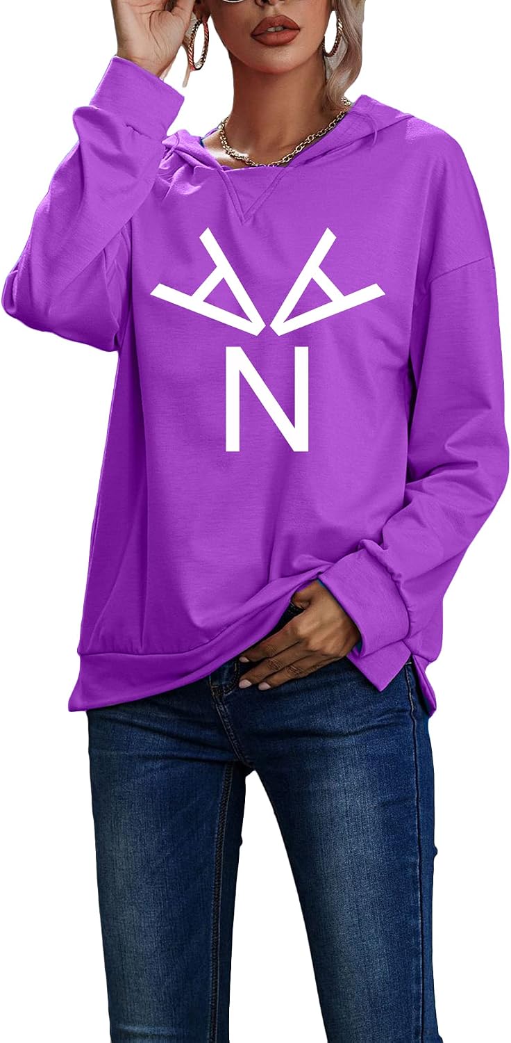 BOFETA Women's Fall Hooded Long Sleeve Loose Pollover Shirt Blouse