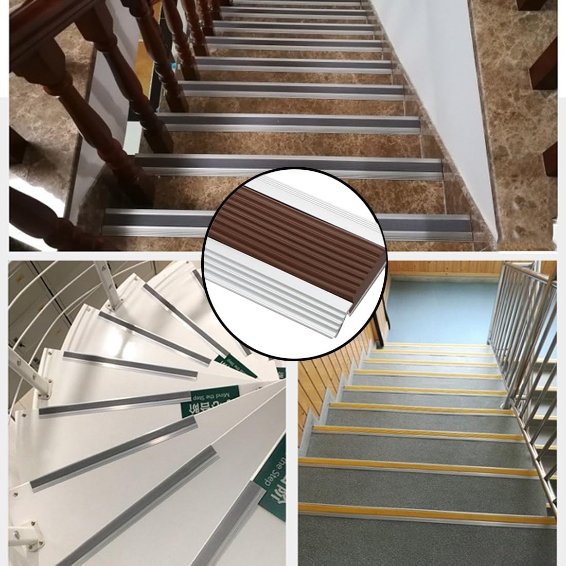 Perfil antideslizante de aluminio para escalera, 100/120/130 cm, con protección de esquina de goma para escaleras (120 x 5 x 2,1 cm), solución segura