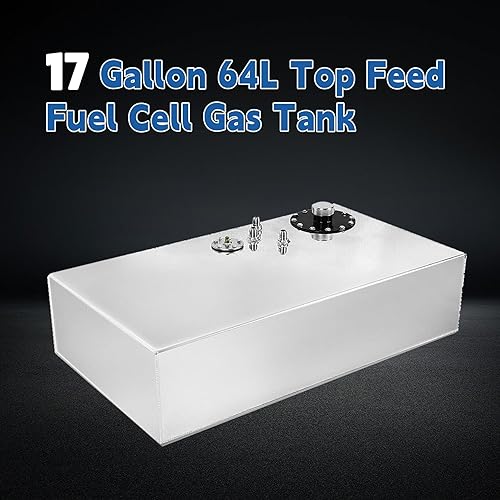 Miniatura 8 de Tanque de gasolina de pila de combustible de alimentación superior de 17 galones, 64L, tira de deriva de calle de carreras de aluminio pulido con