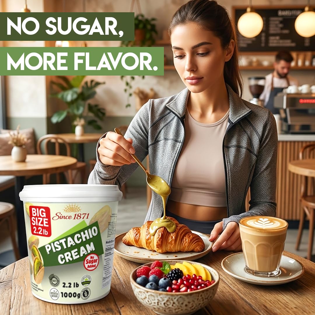 Dubai Style Pistachio Cream - No Added Sugar , Keto Friendly Bulk Tub - 2.2lb / 1 kg Premium Pistachio Cream For Dubai Chocolate, Best options Pistachio Butter, Perfect Taste For Dubai Chocolate 35.2 ounce (No Added Sugar)