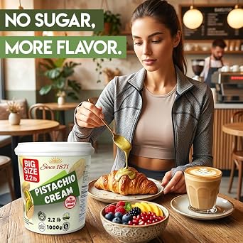 Sugar Free Dubai Style Pistachio Cream, Keto Friendly Bulk Tub - 2.2lb / 1 kg Premium Pistachio Cream For Dubai Chocolate, Best options Pistachio Butter, Perfect Taste For Dubai Chocolate 35.2 ounce