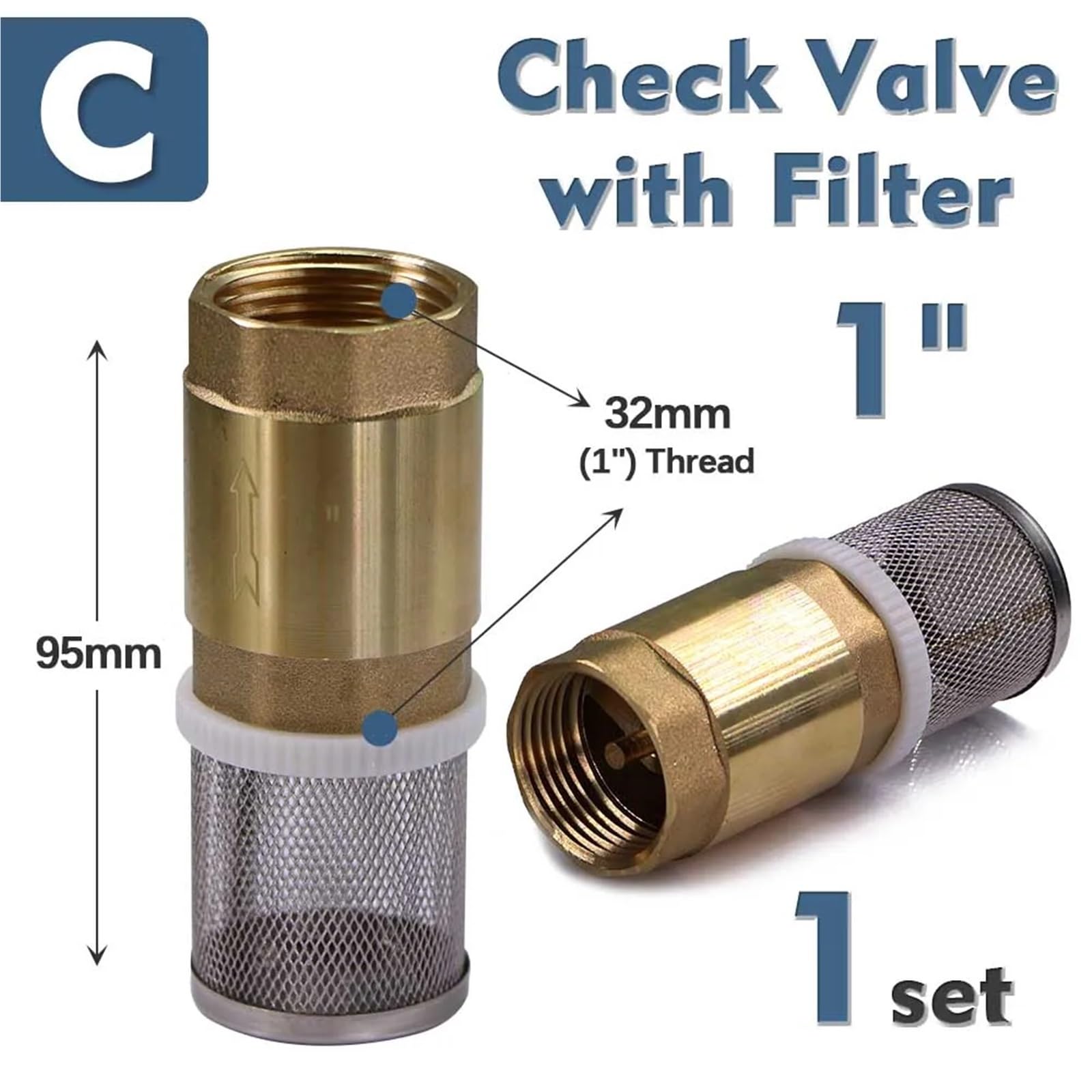 Válvula de retención de latón de 1/2" 3/4" 1" con filtro de reflujo - Bomba autocebante unidireccional for aplicaciones de plomería 1 pieza(1/2 Inch Check Valve)