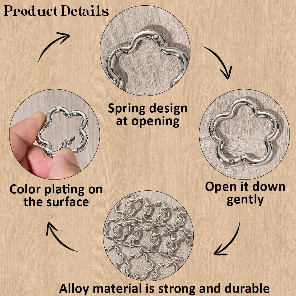 SUNNYCLUE 1 Box 18Pcs 35mm Flower Carabiner Clip Spring Gate Clasps Bulk Silver Large Trigger Snap Hoop Metal Closures Alloy Clamp Clip Clasps for Keychain Making DIY Bags Purses Crafts Strap Keyrings - Image 5