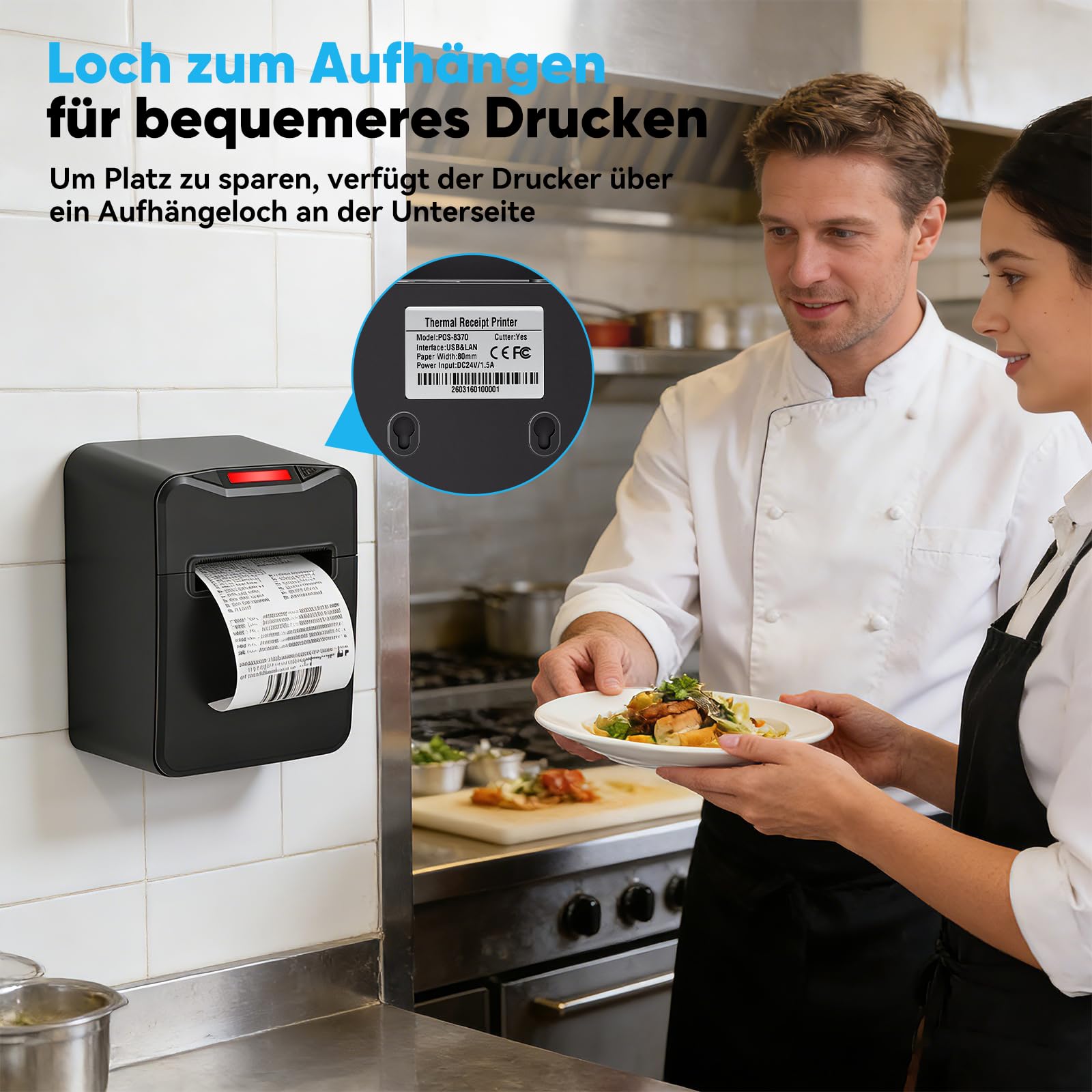 Bondrucker 80mm Thermodrucker, Belegdrucker mit USB & Ethernet (LAN), 220mm/s Hoher Geschwindigkeit, Automatischer Schneider, Quittungsdrucker für Kasse, Gastronomie, Kompatibel mit Mac/Windows/Linux