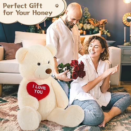 Miniatura 3 de MaoGoLan I Love You - Oso de peluche gigante de 36 pulgadas con huellas, corazón rojo abrazado, regalo para novia, niños, mamá, oso de San Valentín,