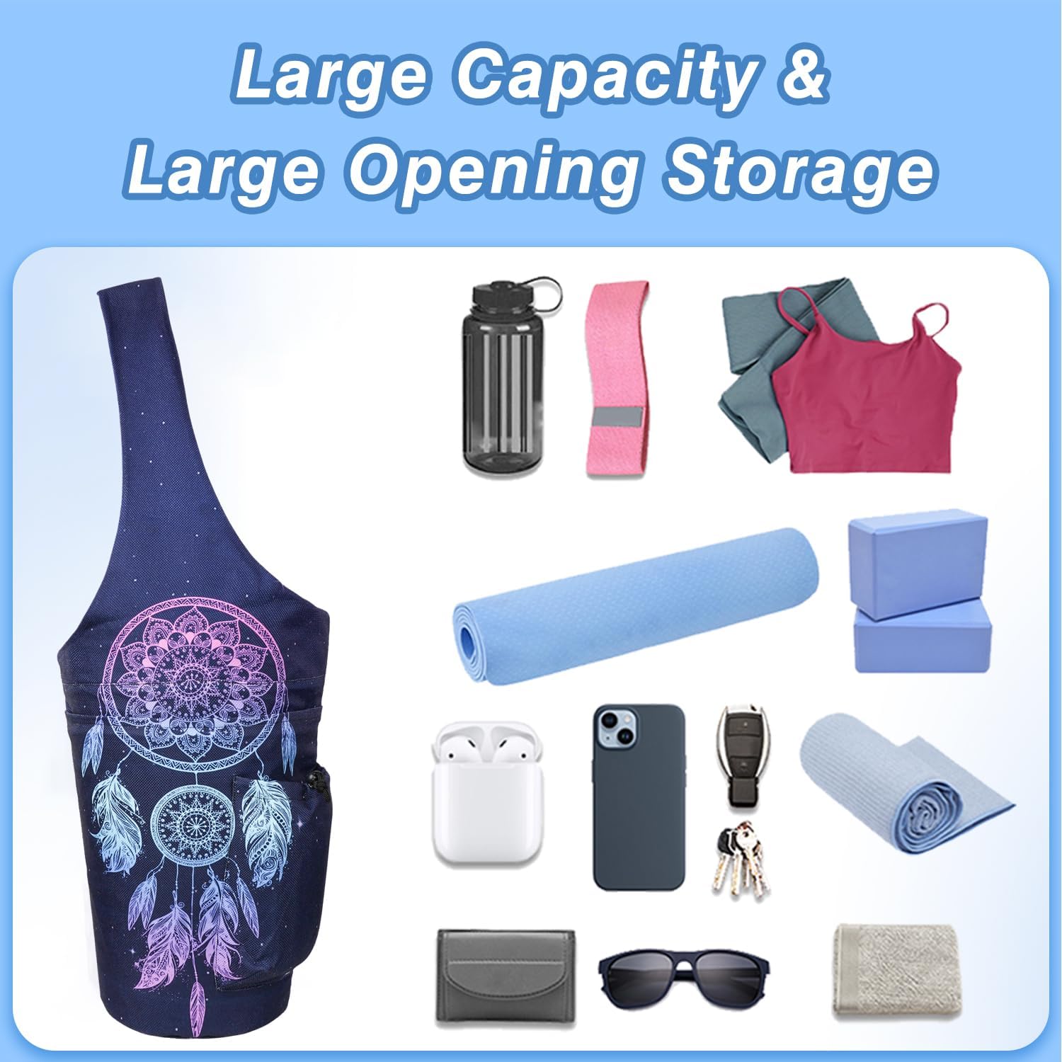 Yoga Mat Bag - Large Opening Long Tote Yoga Mat Carrier Holder Bag with Waterproof Wet Zipper Pocket and Drawstring Water Bottle Pocket - Yoga Bag Fit Most Size Mats image 5