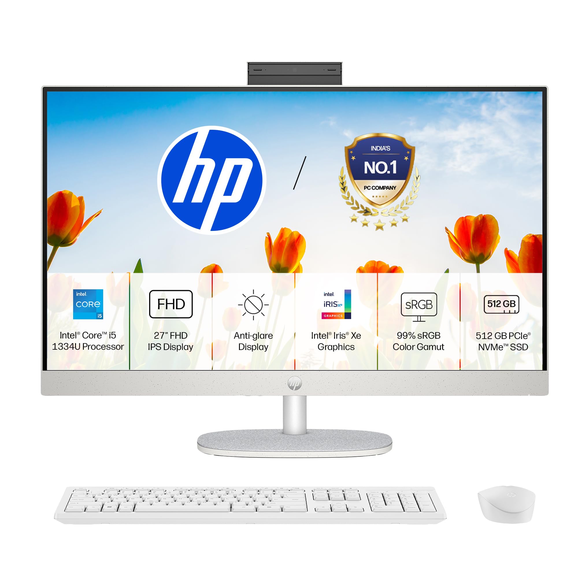 HP All-in-One, 13th Gen Intel Core i5-1334U (8GB DDR4, 512GB SSD) IPS, Three-Sided, Micro-Edge, Anti-Glare, FHD, 27''(68.6cm), Win 11 Home, Office 24, 6.41kg, FHD IR Camera, 27-cr0425in