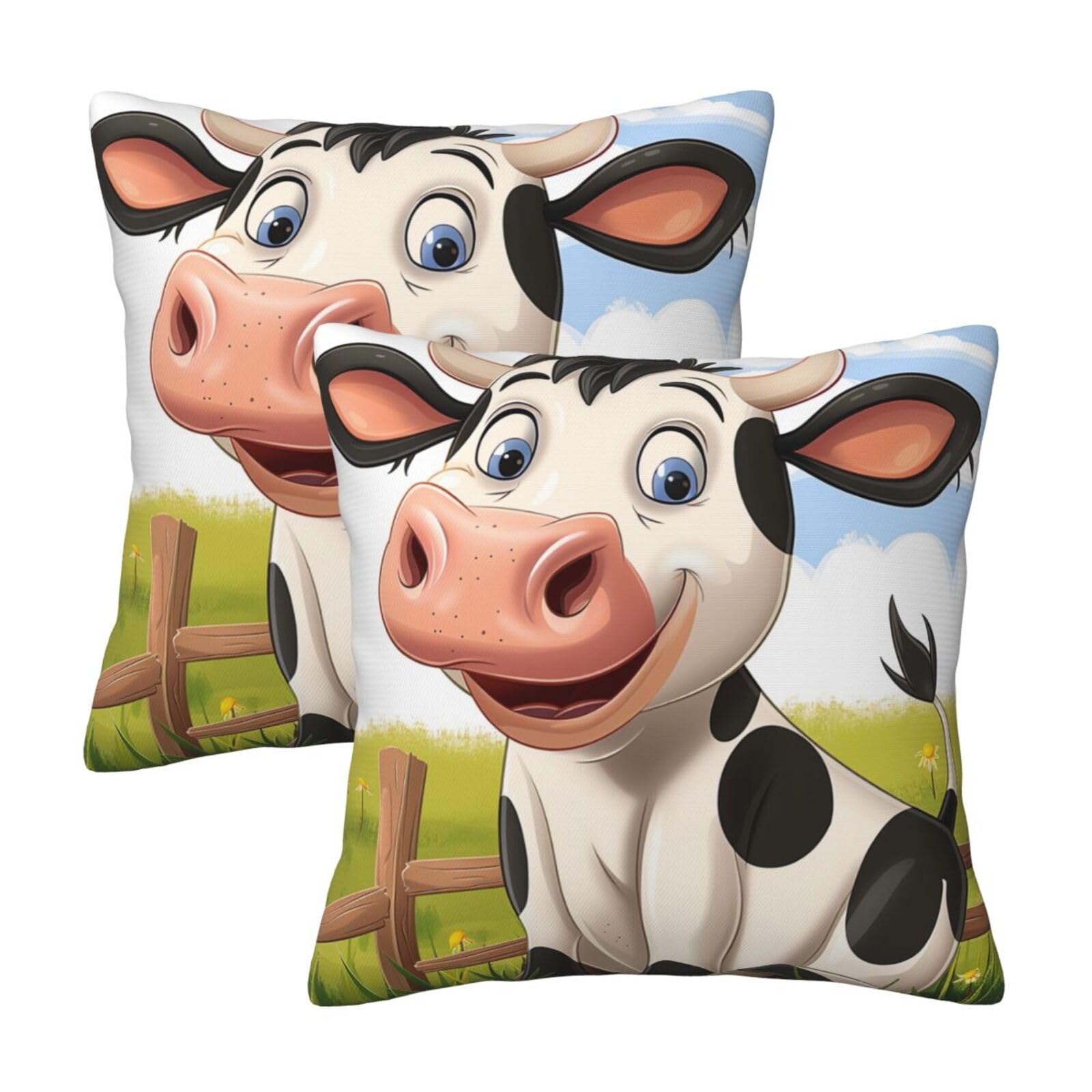 kkvhhyuo Cartoon Milk Cow Print Pillow Covers Set of 2, Square Decorative Cushion Covers with Hidden Zipper, Throw Pillow Cases for Living Room Sofa Bed Chair, 50x50 cm