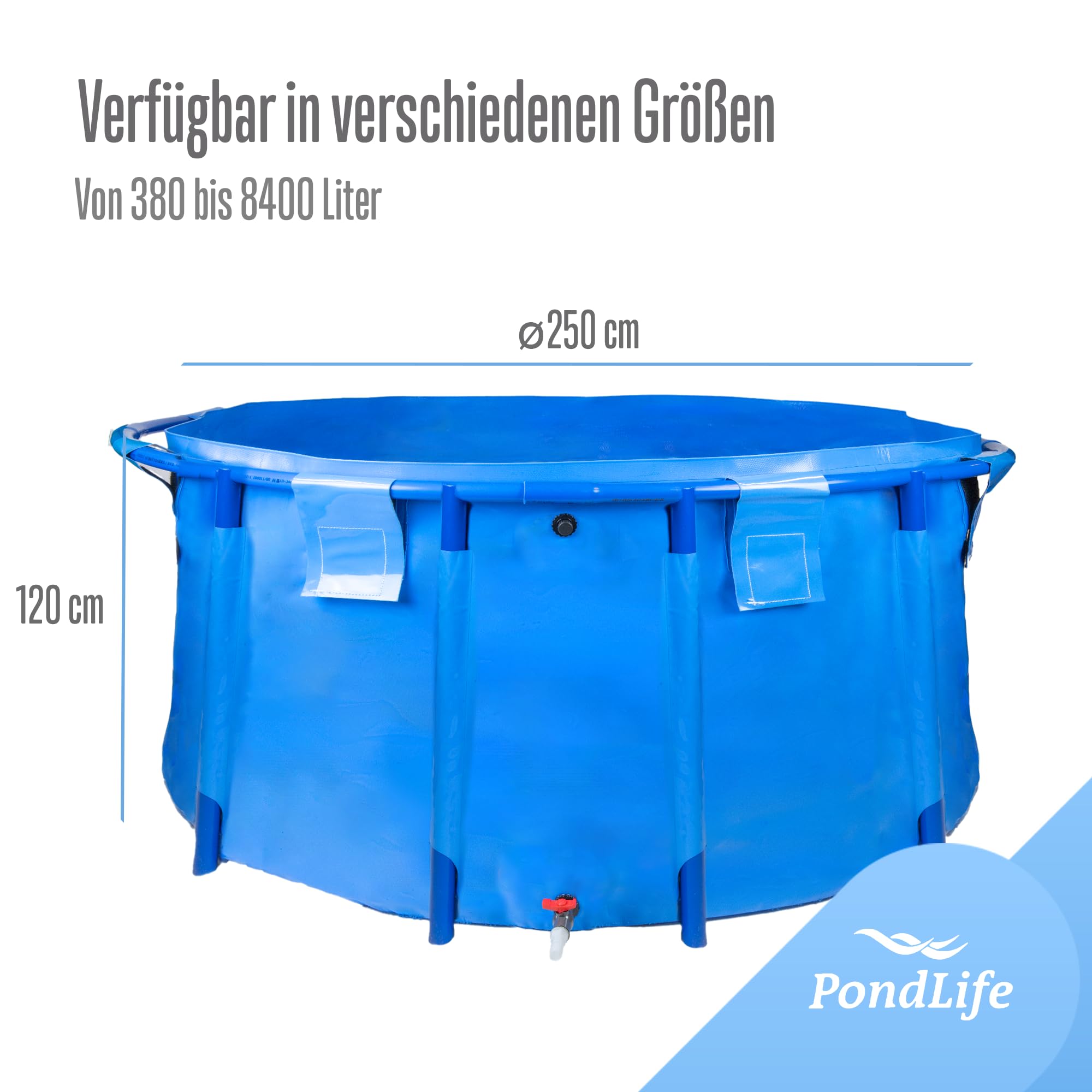 Pondlife Teichbecken rund 5900 L Ø 250 cm x 120 cm Höhe UV-beständige gewebeverstärkte PVC-Folie