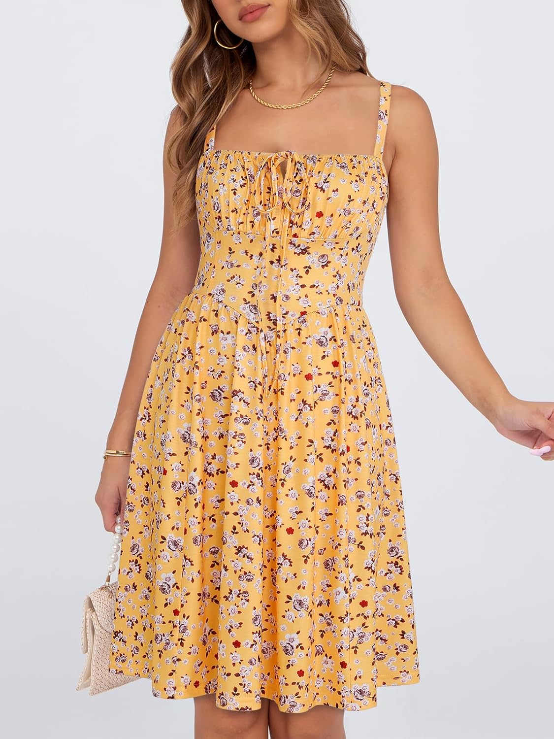 Womens Summer Mini Corset Casual Dresses Spaghetti Straps Lace Up Vacation Beach Sundress with Pockets - Image 5