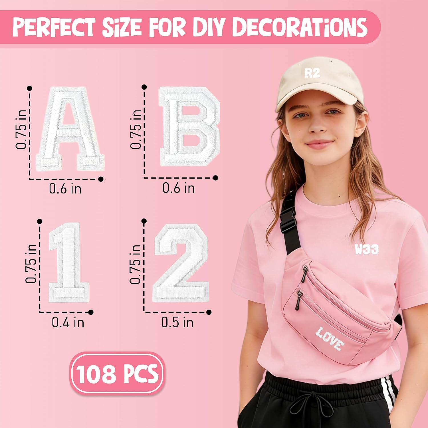 108PCS Iron on Letters and Numbers 0.75 inch Small Embroidered Letter Patches, A-Z & 0-9 Alphabet Applique for Clothing, Hats, Shirts, Bags, DIY Craft Decor, White
