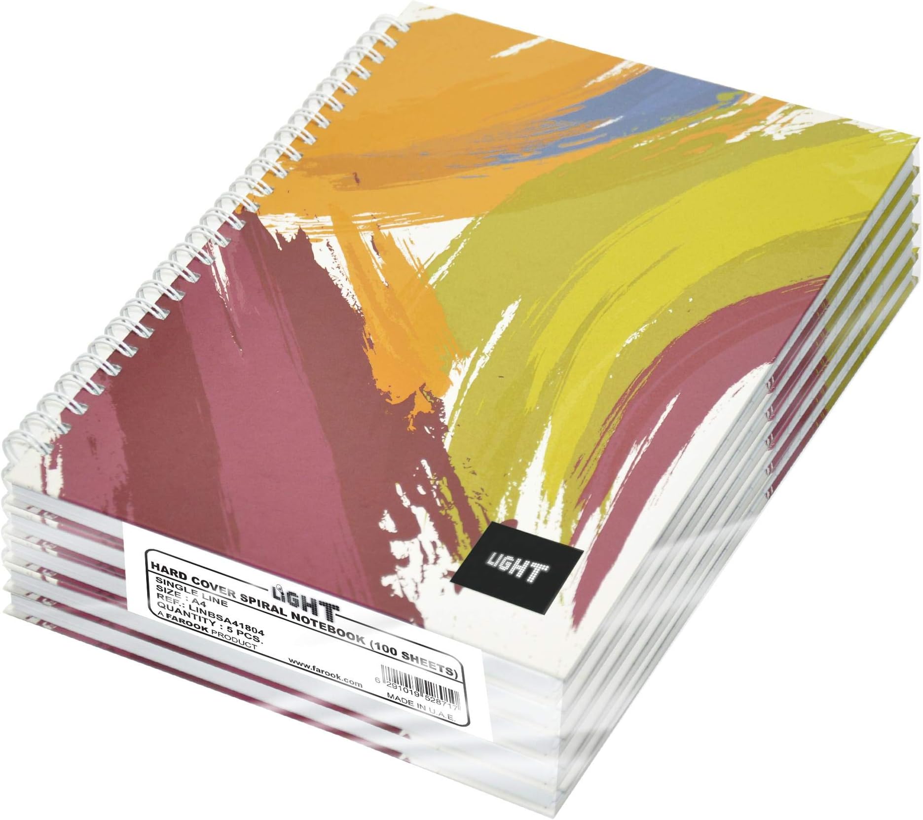 Light A4 Spiral Hard Cover Notebook (Pack of 5 Pieces x 100 Sheets) - LINBSA41804