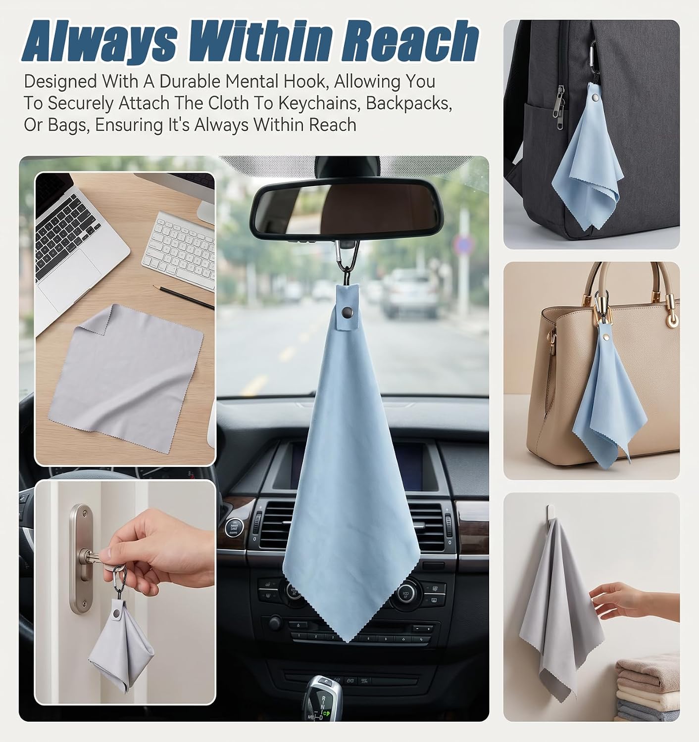 6 Pack Glasses Cleaning Cloth Keychain, Eye Glass Cloth Microfiber Reusable, Glasses Cleaner Cloth with Keychain & Pouch for Sunglasses, Jewelry, Phone