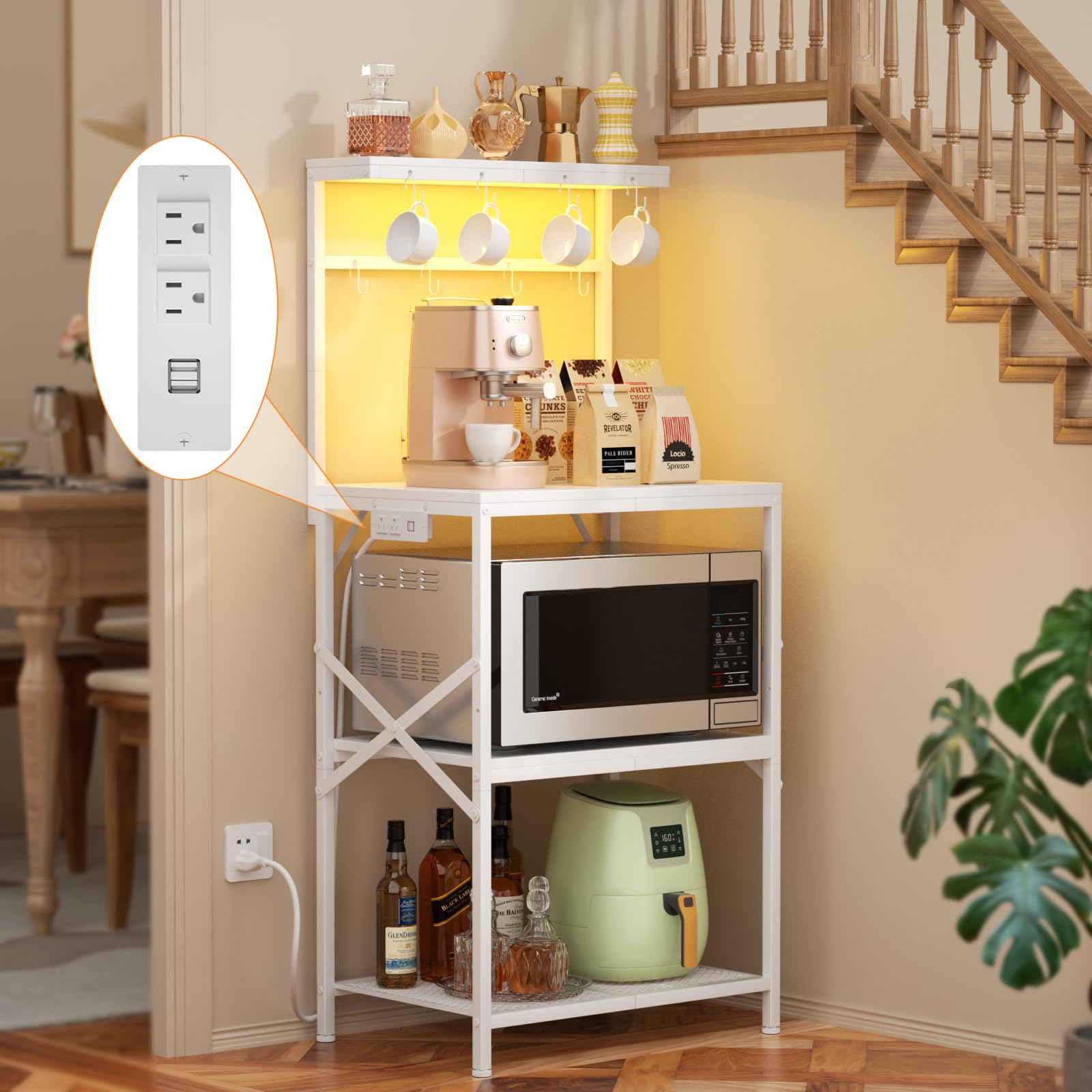 Scaffale Da Cucina A 6 Livelli Regolabile Con Presa Di Corrente – In Metallo Nero, 95x39,9x130 Cm, Porta Microonde E Frigorifero