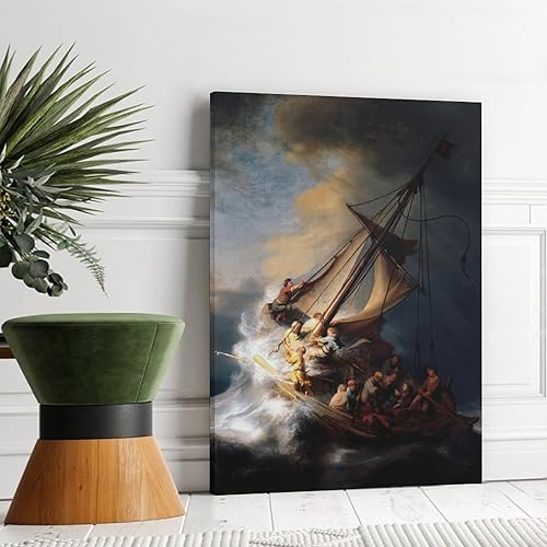 Miniatura 3 de Rembrandt - Póster en lienzo con texto en inglés "The Storm on the Sea of Galilea", para dormitorio, paisaje, oficina, habitación, regalo,