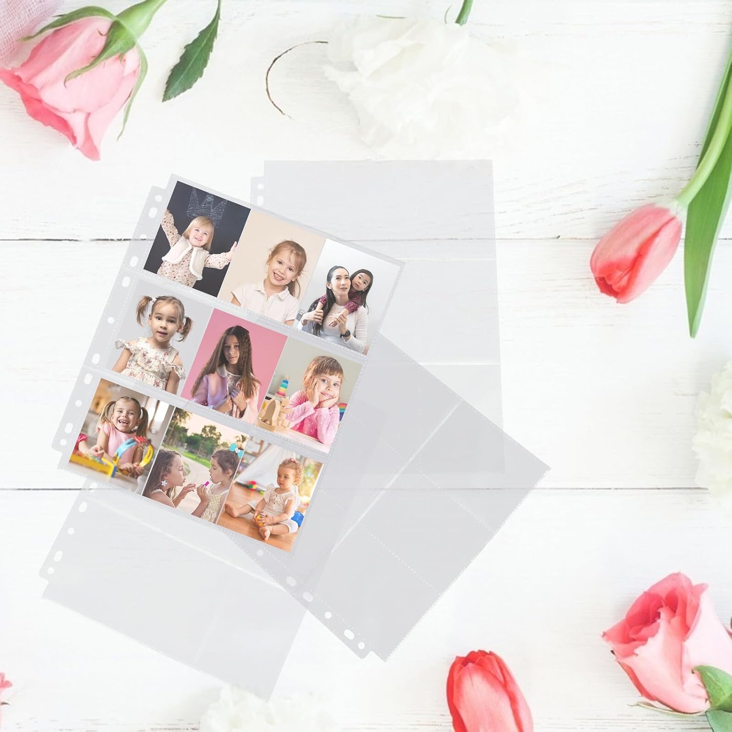 Photo Album Inner Pages 20pcs A4 Size 9-Grid Plastic Id Protection Covers Certificate Booklet Sleeves for 3-inch Photos for Display and Storage