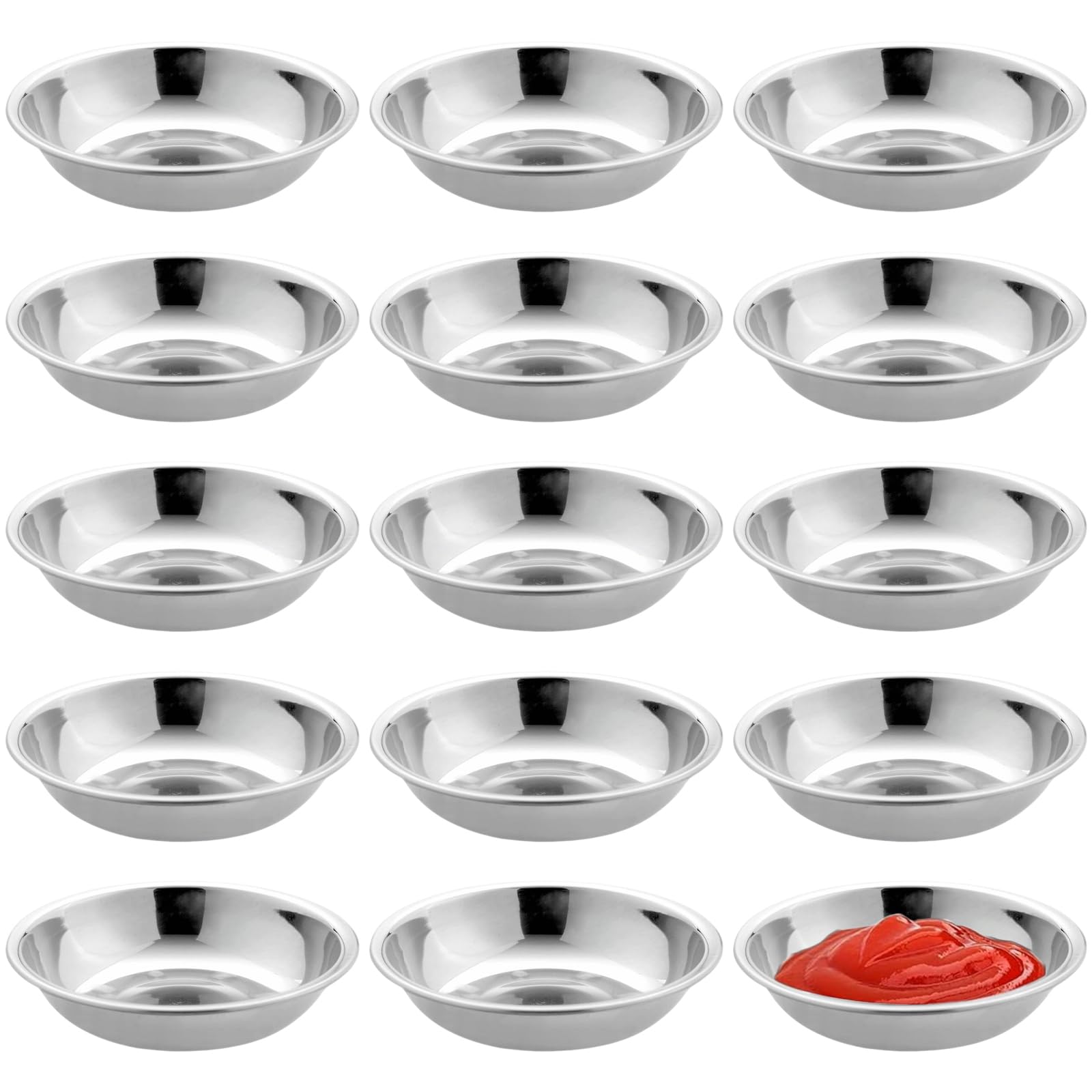 Wjelet 15 Pcs Dip Bowls, Small Bowl, Dipping Bowls, Practical Stainless Steel, for Dipping Sauce, Snacks and Fruits, 8cm