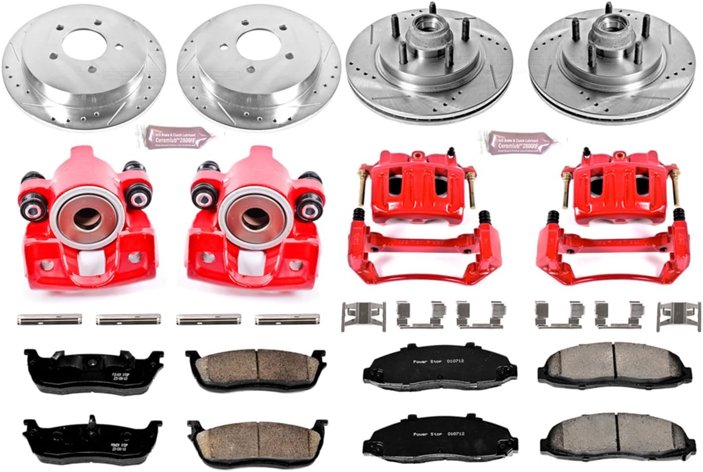 PowerStop Front and Rear Brake Kit For Ford F-150 2000-03 |F-150 Heritage 2004 - Powder Coated Calipers + Carbon Fiber Ceramic Brake Pads + Drilled & Slotted Rotors Upgrade, KC1915