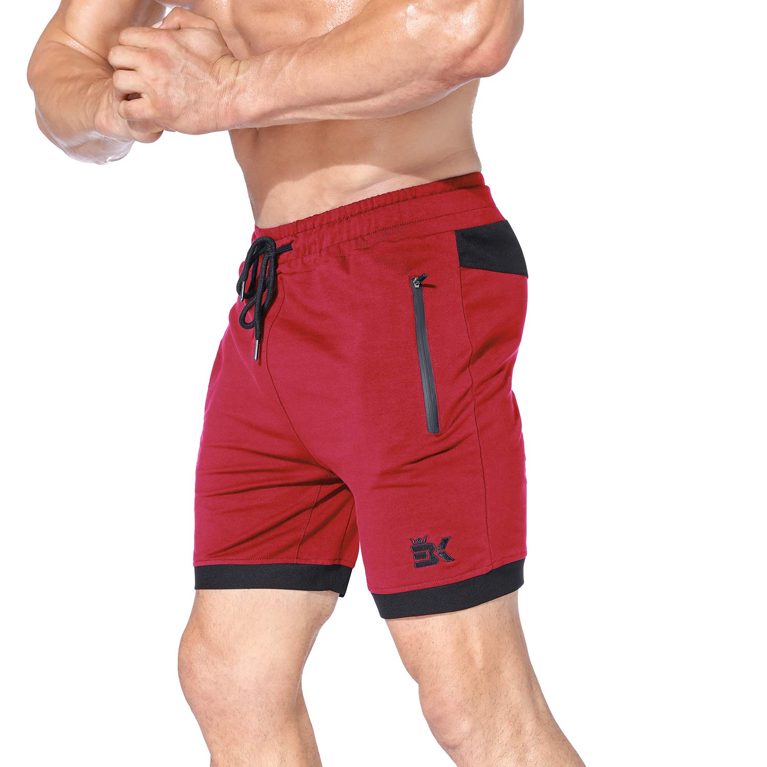 Mens Sidelock Gym Workout Shorts,Bodybuilding Running Short Mesh Liner with Zipper Pockets