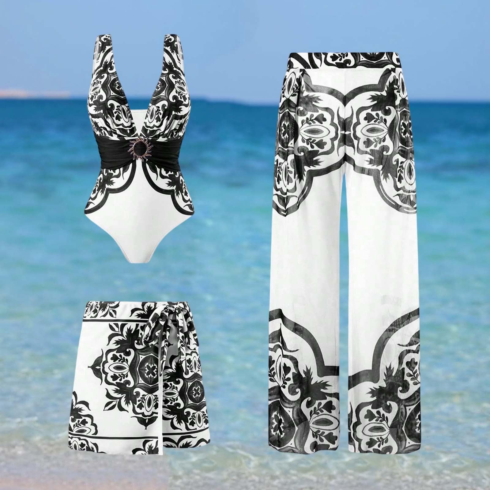 Traje de baño de Verano para Mujer con Cuello Cuadrado y Estampado Floral, cómodo y elástico.#A