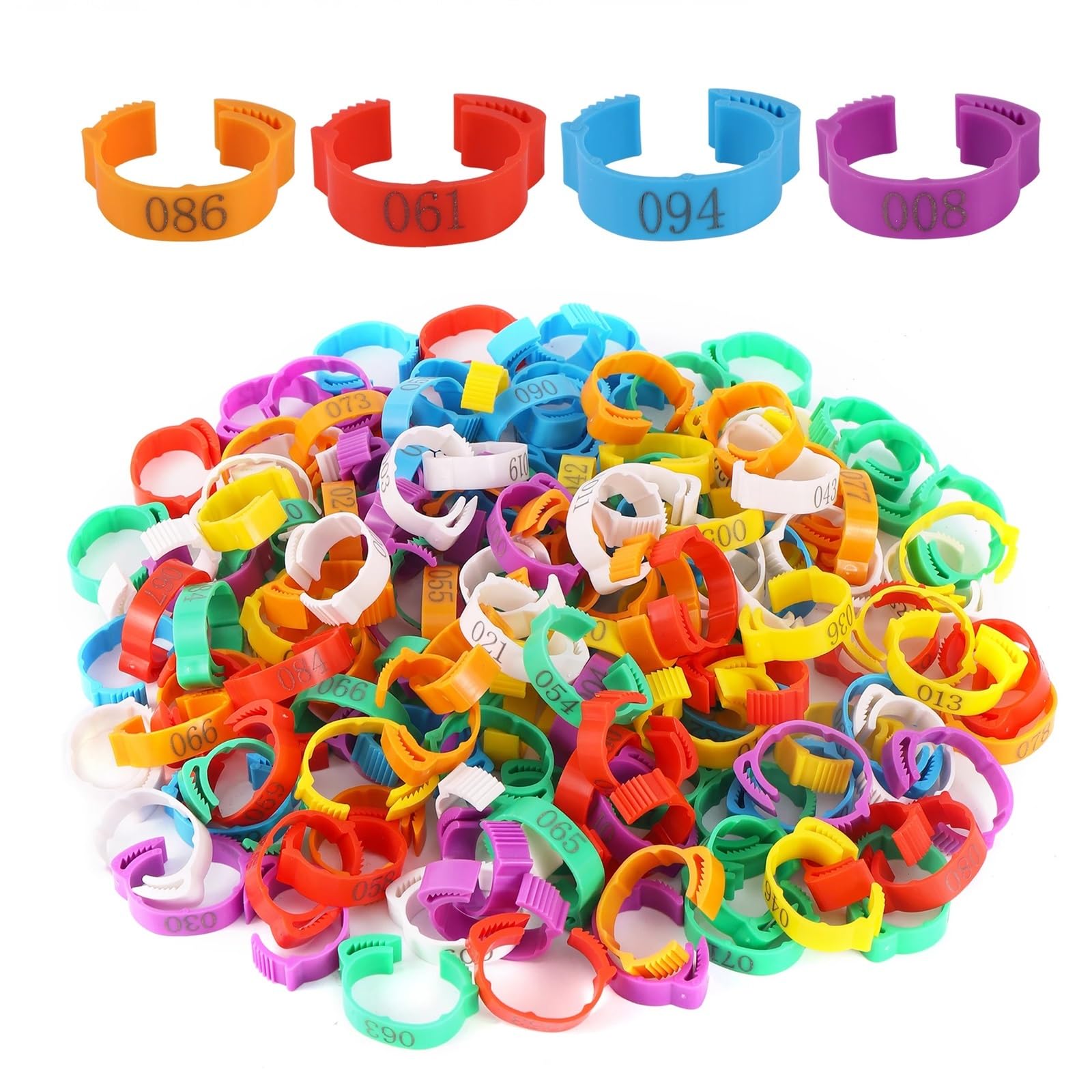 Bague Poule Lot de 100 anneaux for pattes de poulet, taille réglable, étiquette numérique, 6 couleurs, en plastique, for poussins, canards, oies, équipement agricole(Yellow)