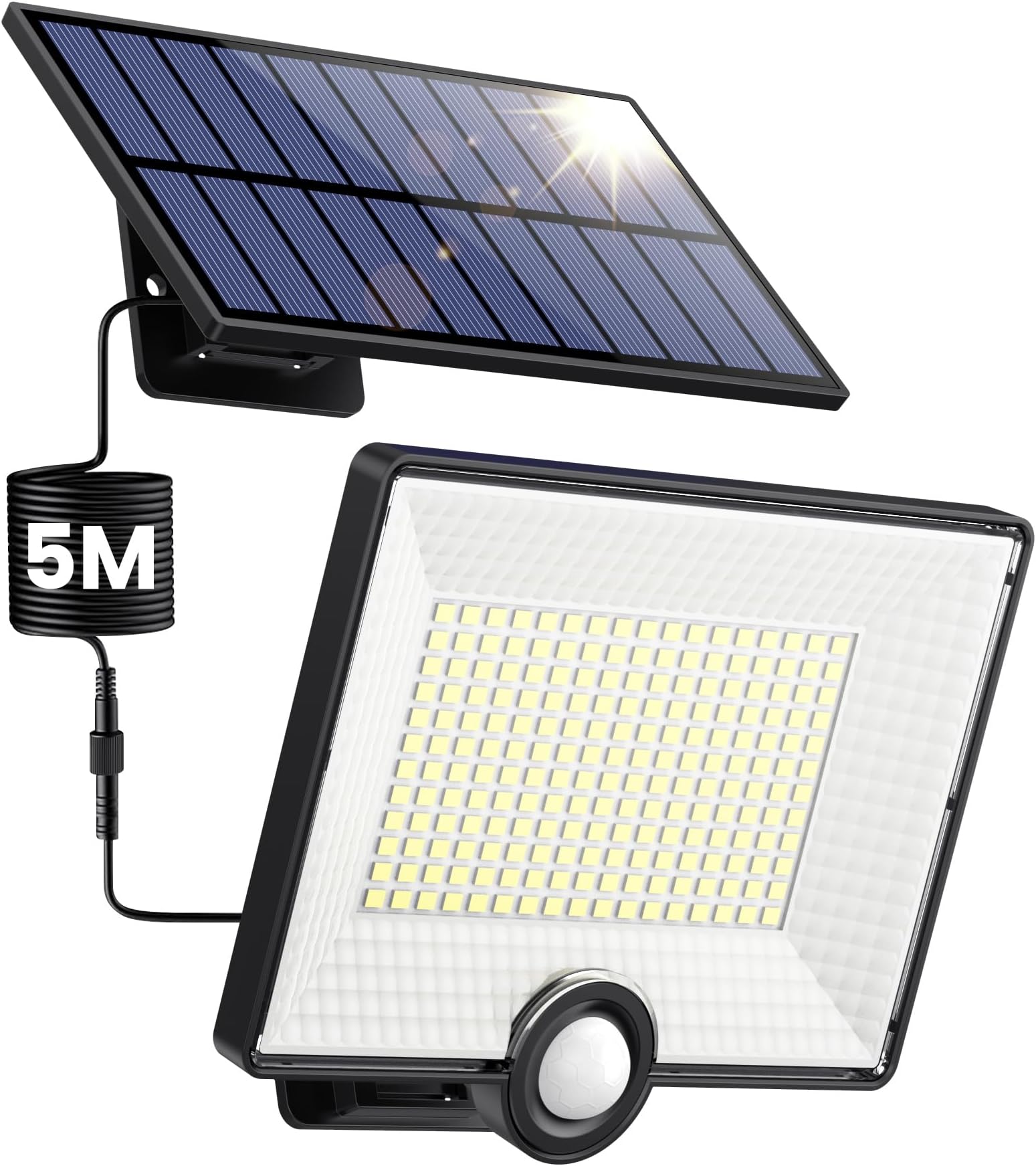 [2000LM/3 Modes/204LED] Solar Lights Outdoor with Split Panel & 16.4ft Cable, Solar Security Lights with PIR Motion Sensor, 270°Wide Angle Solar Powered Garden Lights IP65 Wall Lights for Yard Garage