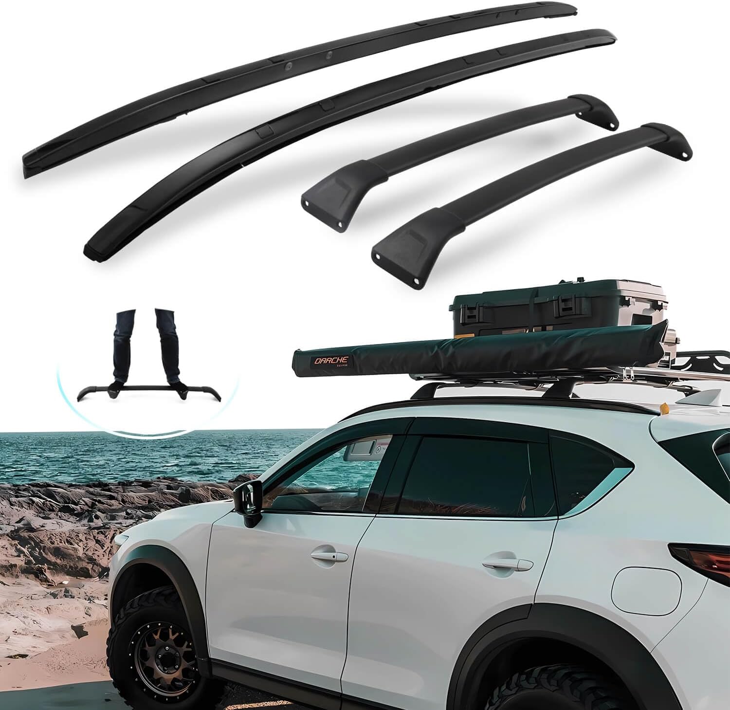 Roof Rails & Cross Bars for Mazda CX5 CX-5, Easy Installation, No Drilling Required, Complete Set in Sleek Black (2017-2025)
