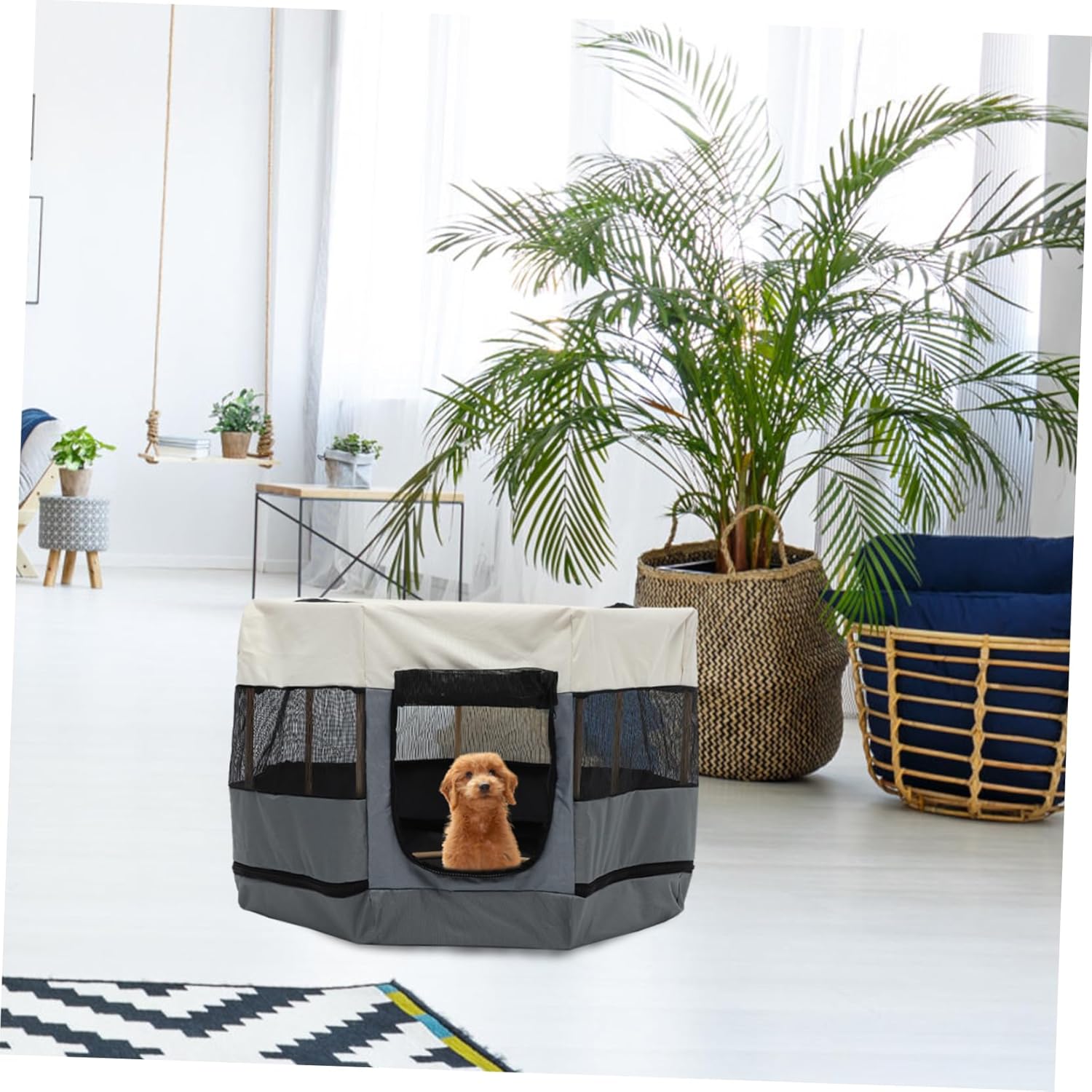 Creative Octagonal Pet Playpen Bite Resistant Cat House for Indoor and Outdoor Use Lightweight Oxford Beige Gray