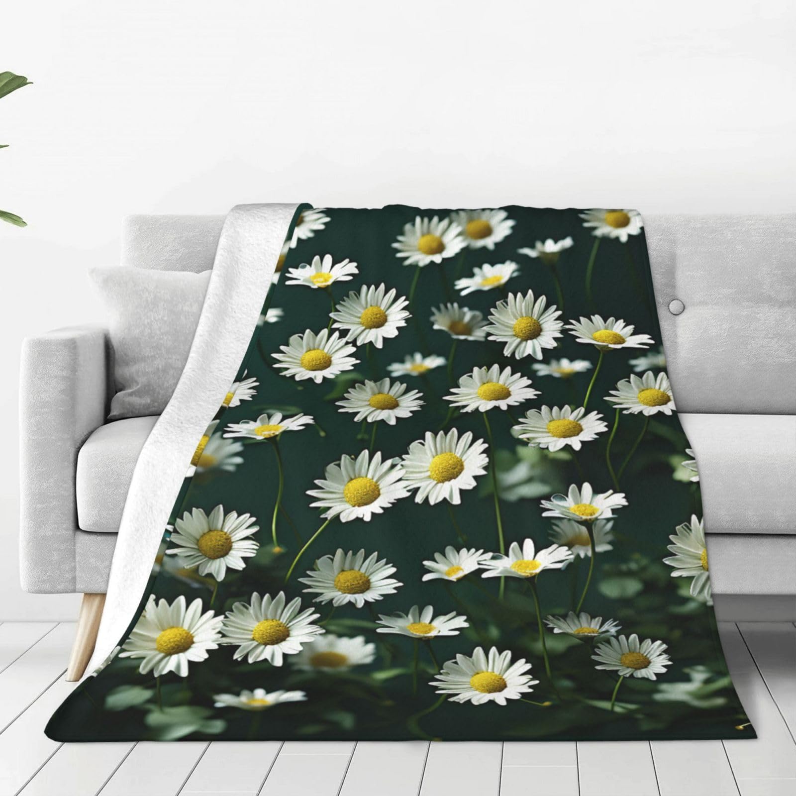 Green Daisy Background Throw Blanket for Couch, Plush Fuzzy Soft Flannel Blankets and Throws for Sofa, 40"x30" Bed Blankets for Travel Camping Chair, All Season Warm Fleece Blanket