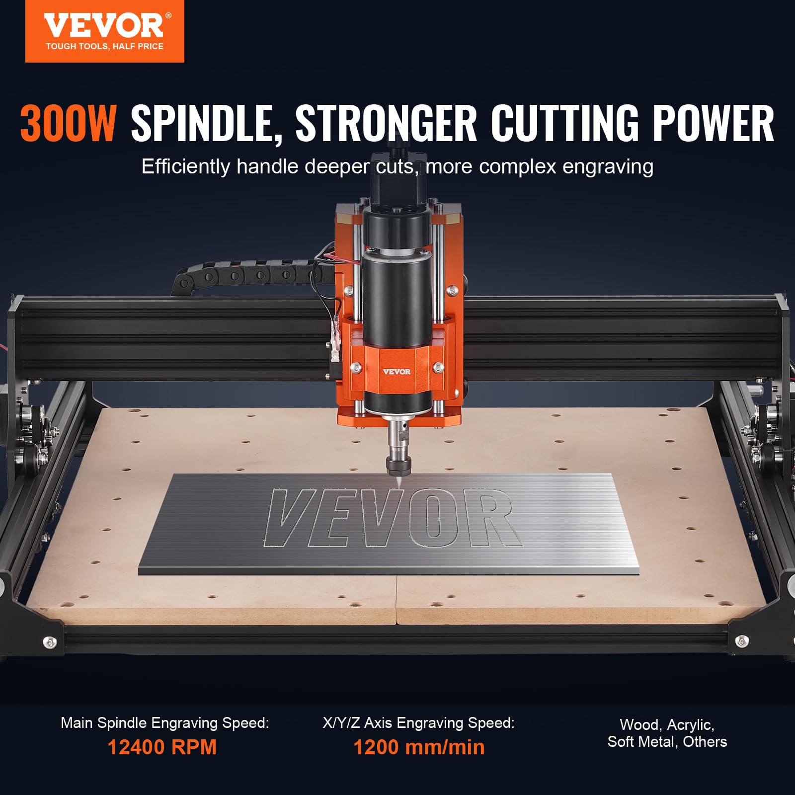 VEVOR - Frezarka CNC 300 W, 3-osiowa, GRBL, sterowanie drewnem do grawerowania, 400 x 400 x 75 mm / 15,7 x 15,7 x 2,95 cala w obszarze roboczym, 12000 obr./min do drewna akrylowego MDF