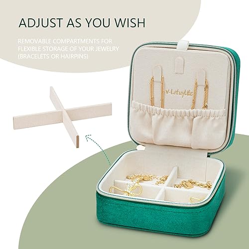 Miniatura 4 de V-LAFUYLIFE Joyero de terciopelo de viaje pequeño organizador de joyas de viaje mini cajas de joyería portátiles con cremallera para mujeres para