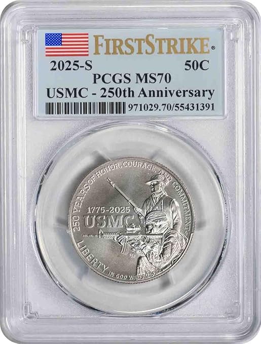 2025 S U.S. Marine USMC 250th Anniversary Commemorative Half, First Strike PCGS MS70