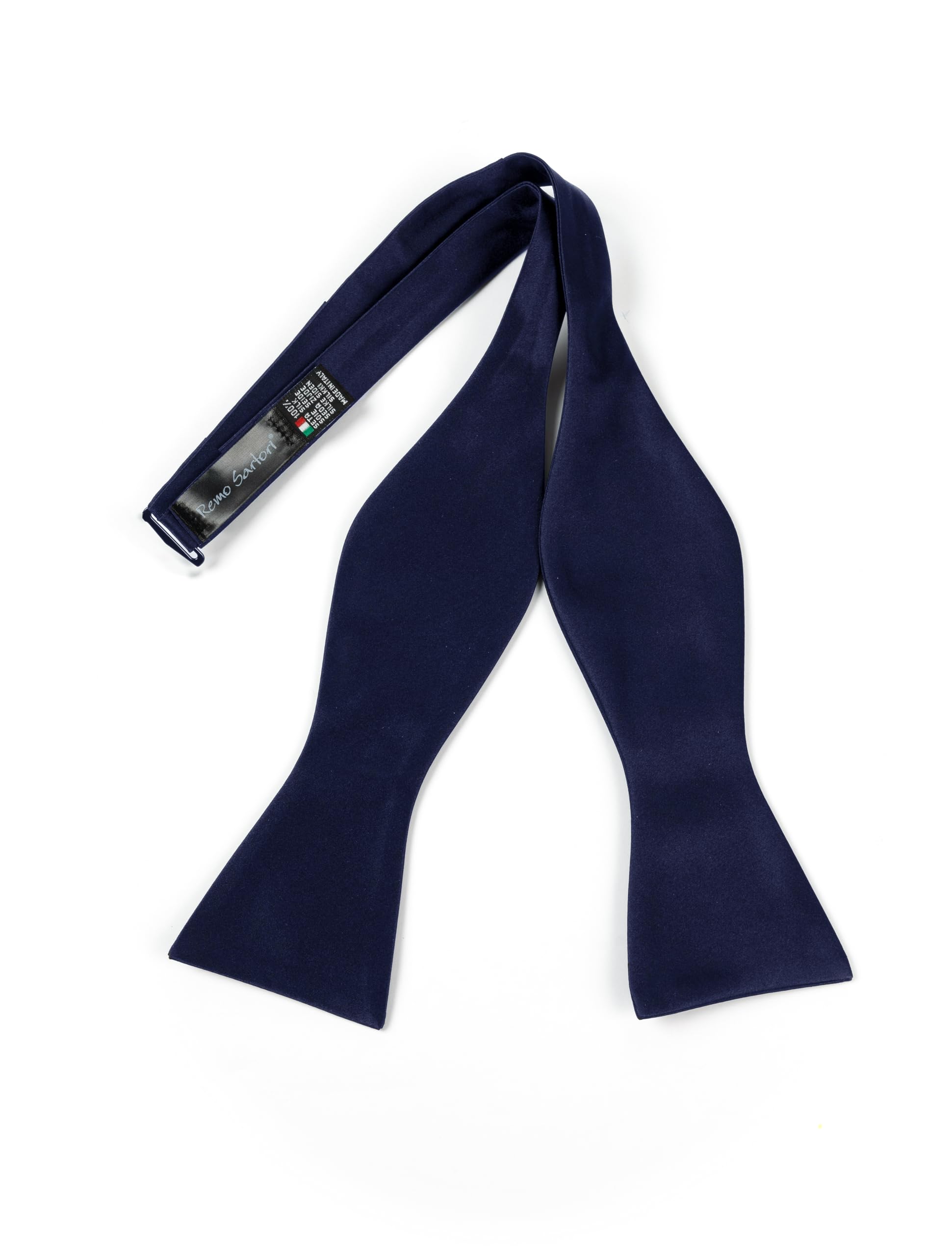 Remo Sartori - Set Fusciacca Fascia da Smoking e Papillon da Annodare in Seta Blu,3 Pieghe, Chiusura Regolabile, Made in Italy,Uomo