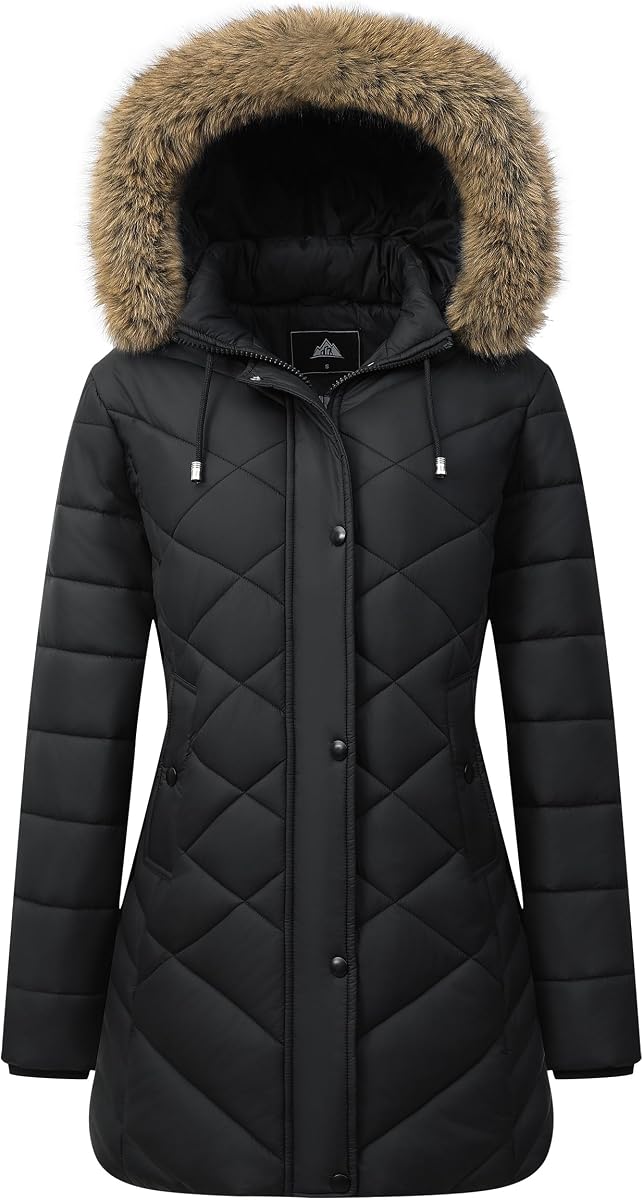 Abrigo de invierno largo y cálido para mujer, chaqueta de plumón con forro polar grueso | Prendas de abrigo acolchadas impermeables a prueba de viento con capucha extraíble